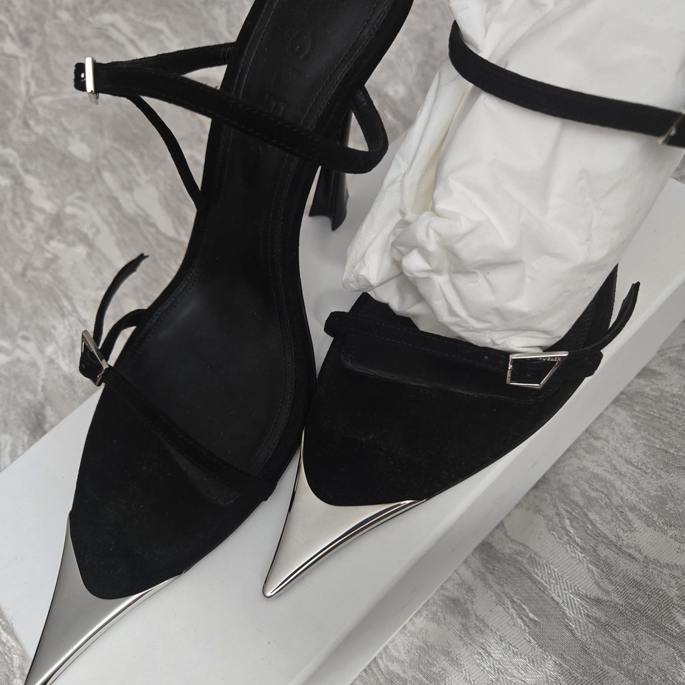 Mugler Black and Silver Pointed Heels